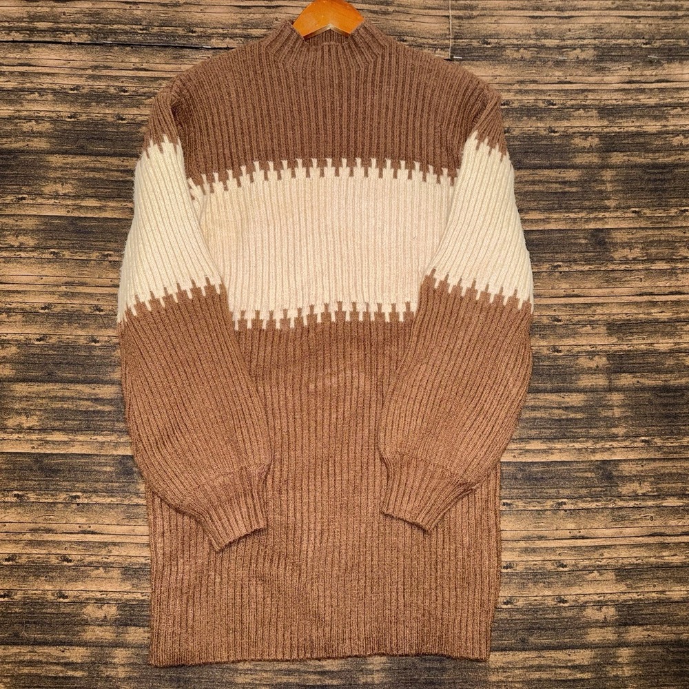 Blue Rain Tunic Sweater Womens XS Brown White Colorblock Pullover